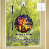 Stained Glass Window Hanging - Brachiosaurus with Sunset Palms Sun Catchers Indoor Stained Glass Panels Wall Decor for Mom Wife Lovers Festive