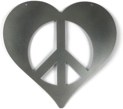 Peace and Heart Staked Signs or Wall Art Rustic or Powder Coated Finishes (Medium Peace Heart Hanger 12", Dark Gray Metallic)