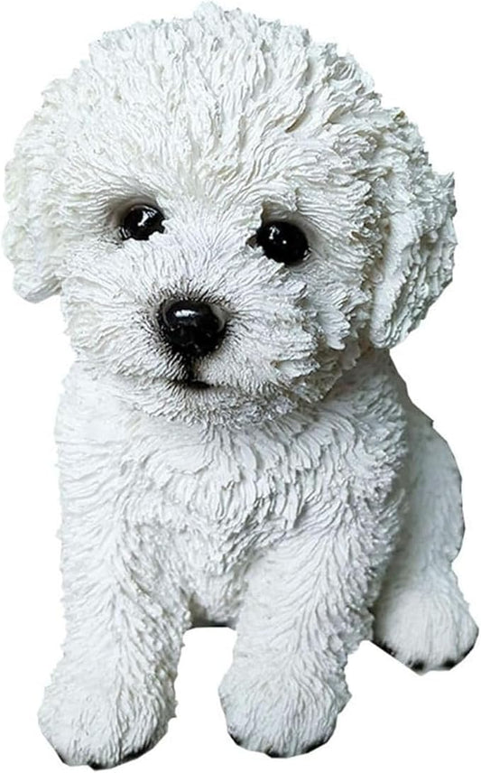 Bichon Frise & Maltese Dog Statue Outdoor - Resin Garden Decor for Pet Lovers, 5.9x4.3x6.3 Inch Weatherproof Figurines, Yard Ornament & Gift for Dog Owners