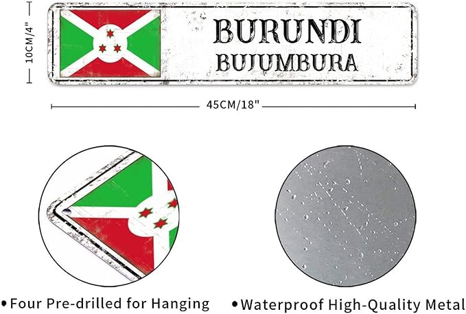 Personalized Burundi Street Sign Burundi Flag Metal Sign Capital City of Burundi Metal Sign Road Rustic Wall Art Country City Indoor & Outdoor Decor for Home Man Cave Door Porch Garden Party 18x4in