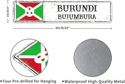 Personalized Burundi Street Sign Burundi Flag Metal Sign Capital City of Burundi Metal Sign Road Rustic Wall Art Country City Indoor & Outdoor Decor for Home Man Cave Door Porch Garden Party 18x4in