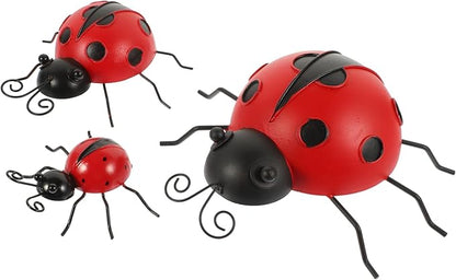 LIOOBO 3pcs Ladybug Garden Statues Iron Ladybug Ornaments for Outdoor Decor Garden Sculptures Statues