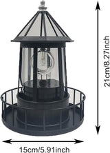 LED Solar Powered Lighthouse, 360 Degree Rotating Lighthouse Lamp, IP66 Waterproof LED Solar Lights Towers Statue for Outdoor Garden Pathway Patio(Black)