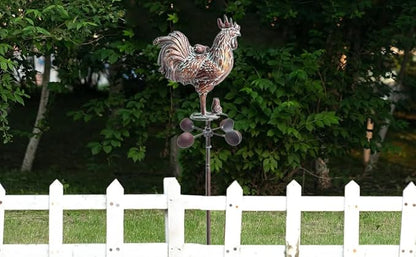 Metal Rooster w/Chicks Garden Spinner for Outside,79" Large Kinetic Wind Spinner for Yard and Garden Outdoor Decor,Antique Copper Chicken Wind Sculpture,Metal Yard Art for Patio Lawn Decorations