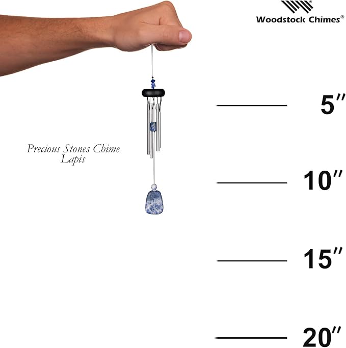 Woodstock Chimes Signature Collection, Precious Stones Chime, 12'' Lapis Décor Designs - Small Chimes Wind Chimes for Outdoor, Patio, Home or Garden Décor (PSL)