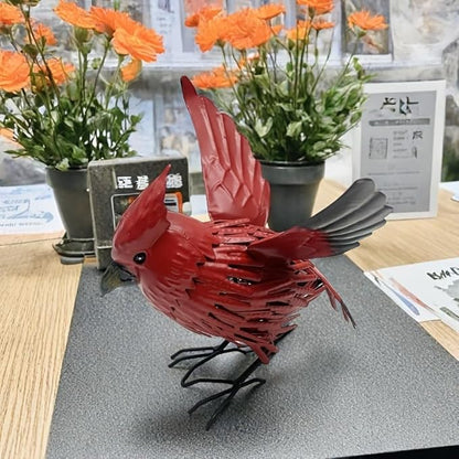 Metal Red Crown Little Red Bird Abstract Art Sculpture Seasonal Sculpture Suitable for Garden, Home, Indoor Furniture, Outdoor Home, Forest Garden, Garden Decoration