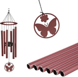 Evergreen Hand Tuned Butterfly Wind Chime for Outside | Scale of C | Deep Tone | Powder-Coated Metal | Red | 27-Inches Tall | Memorial Gift for Home Garden Decoration