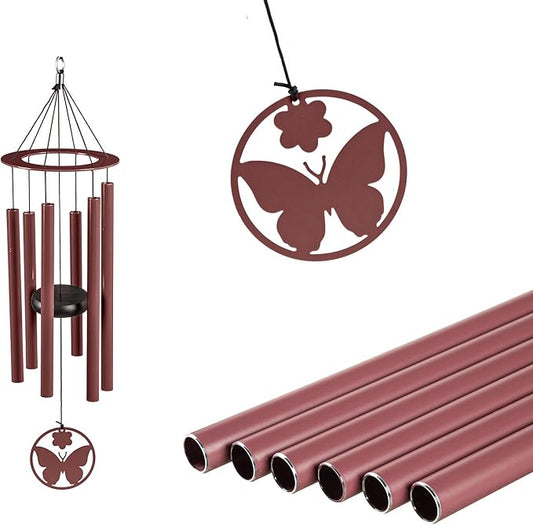 Evergreen Hand Tuned Butterfly Wind Chime for Outside | Scale of C | Deep Tone | Powder-Coated Metal | Red | 27-Inches Tall | Memorial Gift for Home Garden Decoration