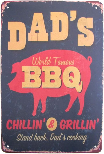 Funny Dad's World Famous BBQ Metal Sign Tin Man Cave Garage Bar Pub Outdoor Wall Decor Grilling Gift