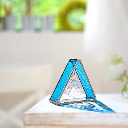H&D HYALINE & DORA Stained Glass Window Sun Catcher Hangings Pyramid Colored Glass Hanging Ornament for Wall, Window，Car and Party Decoration,Blue