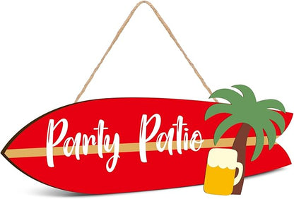 Wooden Party Patio Sign Surfboard Wall Hanging Sign Wooden Hanging Decorative Art for Yard Garage Bar Tiki Wall Home Party Summer Decor Gift, 4.6 x 15.7 Inches