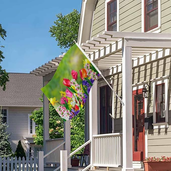 Swono Daffodils Tulips 3x5 Flag Red Purple Spring Flowers Bud Bloom Park Garden Flag Outdoor Flag Garden Yard Outdoor Outside Decorative Flag