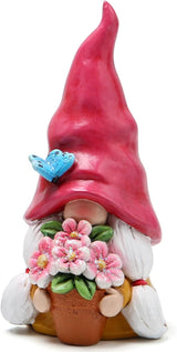 Hodao Spring Gnome Decoration Flower Elf Ornaments Decor Gifts Summer Gnome Figurines for Garden Decor Spring Sculptures Gifts for Outdoor Decor for Mom, Grandma (Red)