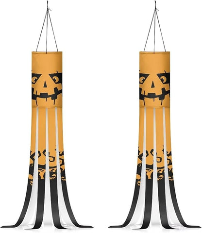 Halloween Pumpkin Print Squirrel Pinecone Windsocks Outdoor Hanging Lightweight Machine Washable Fabric Home Yard Patio Lawn Garden Fall Thanksgiving Decoration