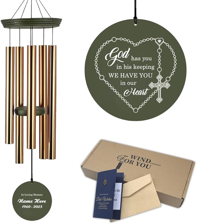 Personalized Wind Chimes, 36inch Memorial Wind Chime, in Loving Memory of Dad/Mom, Sympathy Gifts, Custom Cross Wind Chimes for Loss of Loved, Gods Bless You, Garden Decor (Produced in USA)