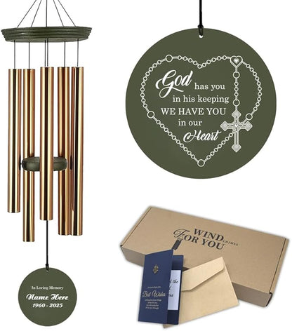 Personalized Wind Chimes, 36inch Memorial Wind Chime, in Loving Memory of Dad/Mom, Sympathy Gifts, Custom Cross Wind Chimes for Loss of Loved, Gods Bless You, Garden Decor (Produced in USA)