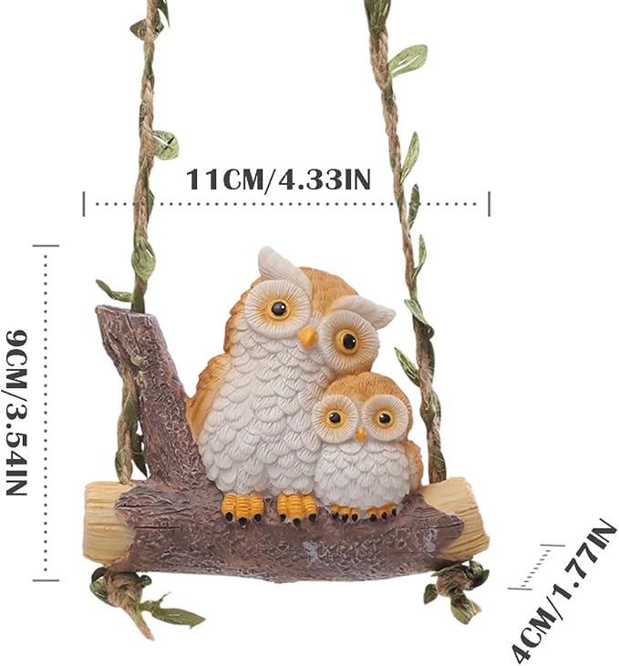 Swing Animals Garden Statue Outdoor Decor, Resin Hanging Animals Figurine Tree Ornaments Yard Art Sculpture for Stump Branch Patio Lawn Decorations (Mom & Baby Owl)