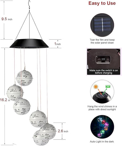 Christmas Solar Wind Chimes for Outside, Color Changing Ball Christmas Decorations Wind Chimes Outdoor Solar Hanging Lights for Garden Yard Patio Party, New Year Birthday Gifts for Mom Women Grandma