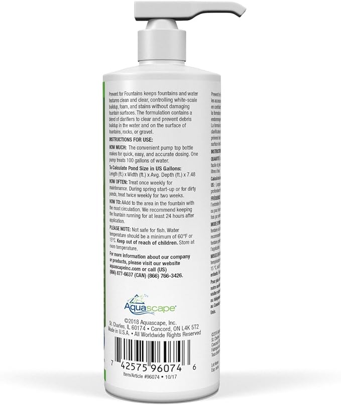 Aquascape Prevent Water Treatment for Fountains, Waterfalls, Rock and Gravel, Prevent White-Scale Buildup, Stains, Foam and Other Unsightly Water Conditions | 4 (16-Ounces)
