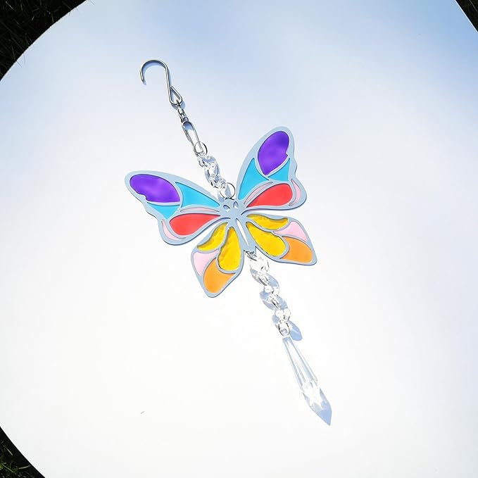 Wind Spinner Suncatcher Colorful Butterfly for Outside Durable 3D Stainless Steel Wind Pendant Hanging Art Ornaments for Garden Yard Balcony Decor