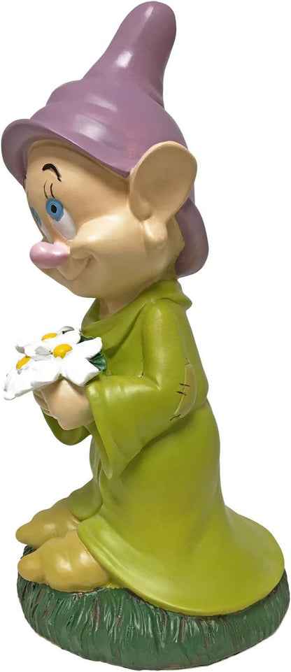 Dopey Holding His Flower Outdoor Statue, Large 10 Inches, Classic Snow White & 7 Dwarfs Collection, Hand-Painted, Official Disney Licensed Product