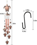Sea Turtle Wind Chimes Outdoor, for Women,Tortoise Copper Windchime, Thanksgiving Gift for mom, Grandma,Sister,Women,Gardening Gifts,Yard Decor