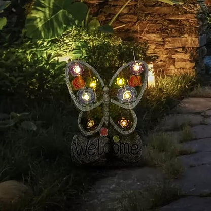 Garden Gnome Statue with Solar Lights Outdoor Statues,Patio Decor for Lawn Yard, Garden Decor Unique Birthday Housewarming Gifts for Mom Grandma Women (Butterfly Succulent Statue)