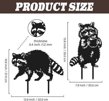 SUPERDANT 2 Pcs Metal Raccoon Garden Decor for Outside Animals Yard Stakes for Decorations Outdoor Statues Iron Art Stake Decorative Silhouette Lawn Ornament Patio Porch Farmhouse Decoration Gifts