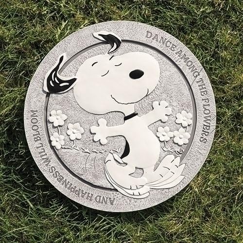 Roman Snoopy Dance Stepping Stone Peanuts, 12-inch Diameter, Resin, Stone Mix, Home, Garden, Outdoor