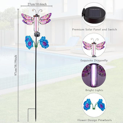 Solar Lights Outdoor Waterproof, 2 Pack Dragonfly Garden Lights, Decorative Landscape Lighting Solar Powered Small Pinwheels for Yard and Garden