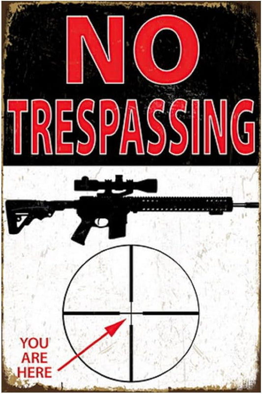 Funny No Trespassing Sign, Metal Warning Tin Signs, You are a Target, Yard Sign Garage Farm Garden Wall Decor Sign Plaque Outdoor for Home Fence 8 X 12 Inches