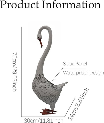 Large Swan Statue Garden Decor with Solar Powered Light, Hand-Painted Iron Art with Hollow Carved Design, Waterproof Outdoor Sculpture for Garden, Yard, Pond, Lawn and Pathway,Tall