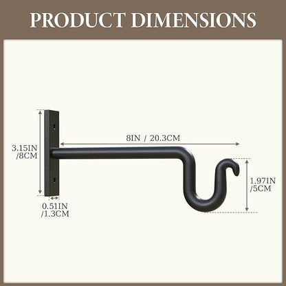 Plant Hook Plant Hanger, 2 Pack 8 Inch Plant Bracket, Metal Plant Wall Hooks for Hanging Flower Basket, Lanterns, Bird Feeder, Wind Chimes Indoor & Outdoor.