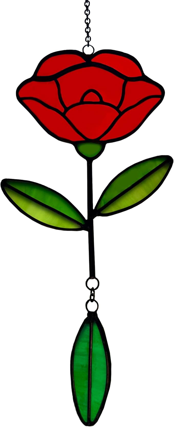Stained Glass Window Hangings, Handcrafted Garden Suncatchers for Window and Home Decor Decor, Unique Artisan Glass Ornaments for Indoor and Outdoor Use, Red Flower