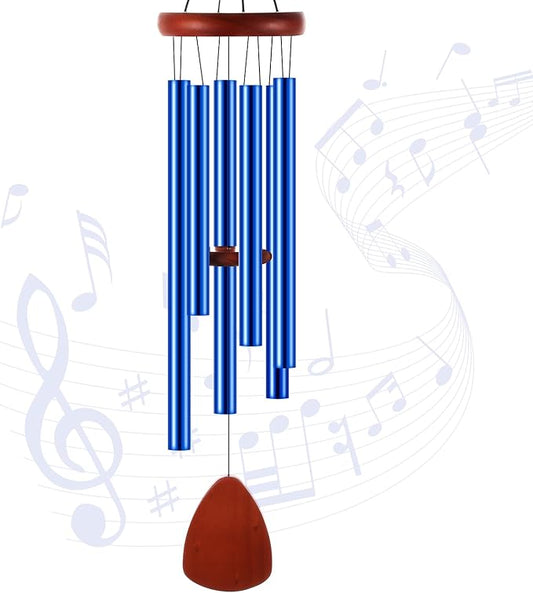 Leinuosen Wind Chimes for Outside Wind Chimes Outdoors Deep Tones 28" with 6 Aluminum Tubes Memorial Sympathy Windchime for Valentine Tree Decor Garden Courtyard Mom Loved One Gifts(Classic,Blue)