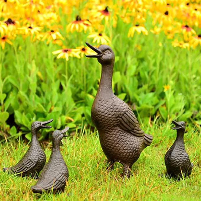 Heavy Duty Cast Iron Collectible Duck Sculpture,Decorative Creative Animal Figurine Outdoor Statues for Garden Patio Home Decor