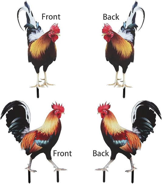 Acrylic Chicken Yard Stakes - Outdoor Garden Art, Rooster & Chicken Statues for Pathway, Patio & Lawn