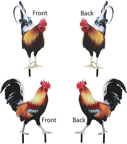 Bad Piggies Acrylic Rooster Yard Chicken Outdoor Garden Stakes Animal Chicken Statues Yard Art Rooster Garden Decor for Pathway Patio Lawn Ornament, Rooster Stakes - Flat Not 3D (2 PCS, Pattern A)