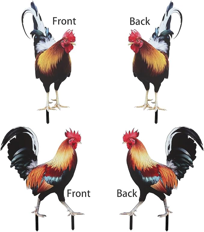 Bad Piggies Acrylic Rooster Yard Chicken Outdoor Garden Stakes Animal Chicken Statues Yard Art Rooster Garden Decor for Pathway Patio Lawn Ornament, Rooster Stakes - Flat Not 3D (2 PCS, Pattern B)