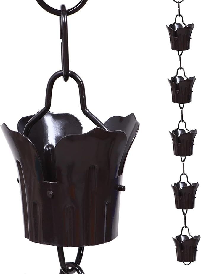 Milisten Copper Garden Rain Chain for Gutter Downspout 1m Winter Drainage Chain with Large Petal Design for Patio Décor and Gutter Water Control