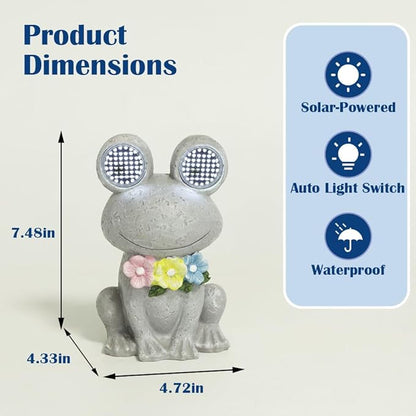 Outdoor Solar Garden Statue, Dynamic LED Light with Flower Sculpture, Art Decor for Patio Porch Lawn Backyard, Housewarming Gifts for Women (Stone Frog)