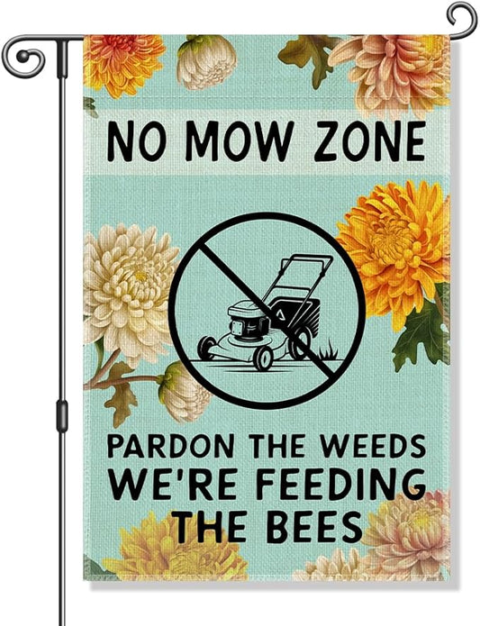 Perfectinsoy No Mow May Zone Sign, Pardon the Weeds We're Feeding the Bees Funny Garden Flag, Pollinator Friendly Yard Banner, Bee Lover Gifts for Gardener, Welcome Yard Farmhouse Spring Outdoor Decor