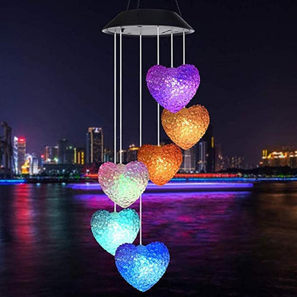 Tvoip Color Changing LED Solar Power Lamp Heart Wind Chimes Garden Decoration Yard Waterproof LED Light Lighting Hanging Decor (Heart)