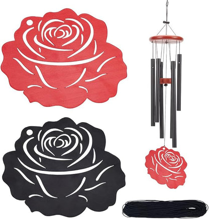 ORIGACH 2 Pcs Red and Black Metal Replacement Wind Catcher, Wind Chime Parts Replacement with 16.4 FT Nylon Cord, Metal Wind Chime Replacement Sail for Sympathy Wind Chimes, Rose