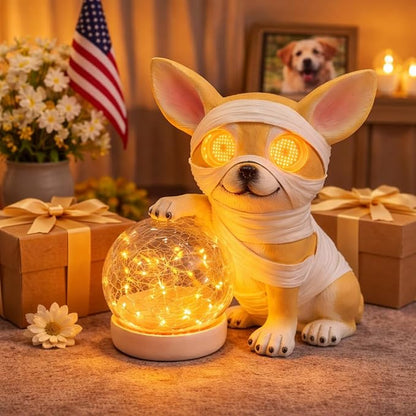 Solar Garden Lights Outdoor Decor, Waterproof Dog Statue with Crackle Glass Ball, for Walkways, Backyards, Patios, and Lawn Pathways, Yard Ornament for Mom and Grandma