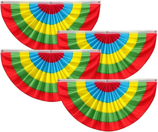 4Pack Colorful Bunting Flags Decor Birthday Party Classroom 2x4 Ft Bright Color Bunting Pleated Half Fan Bunting Banner Decor Outside Summer Party with Canvas Header Brass Grommets Mexican Themed Multi-Color Stripes Bunting Decoration Party Garden Porch
