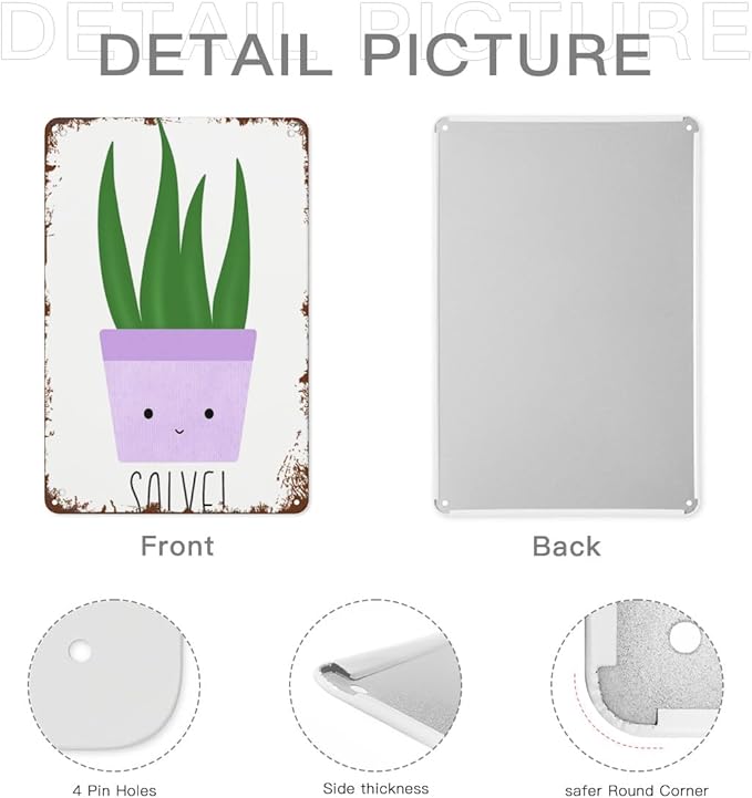 patio wall decor Happy Plant! tin vintage signs Club Retro Metal Wall Art for Home,Cafe,Office,Yard & More: Decorative Plaque with Inspirational Life Quotes 8X12inch