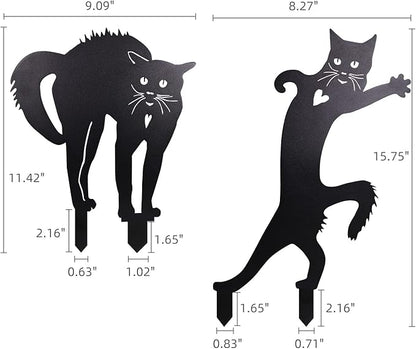 2 PCS Cat Silhouette Yard Art Garden Decorative Stake Hollow Out Animals Silhouette Statue Decor, Black Cat Statue Sets for Pathway, Floor, Garden, Lawn, Outdoor Decoration