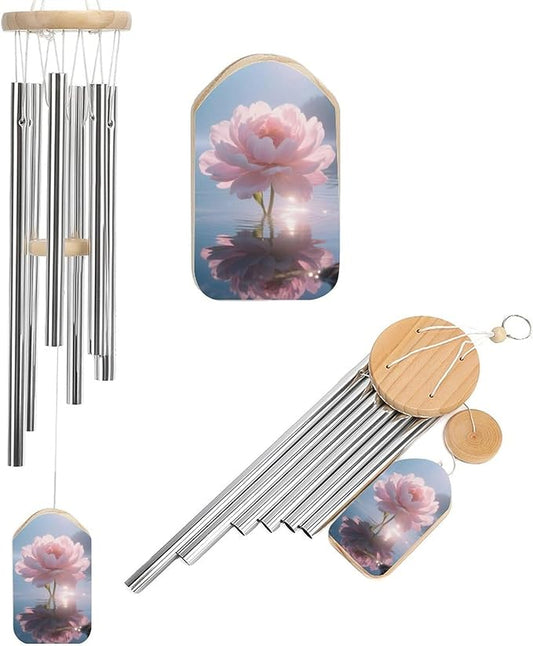 Wind Chimes for Outside Metal Wind Chimes Waterborne Pink Flowers Garden Backyard and Patio Decoration