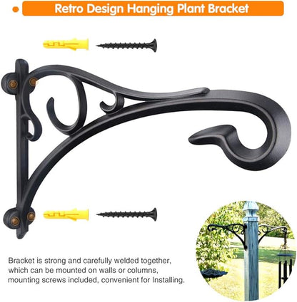 KABB Plant Hanging Bracket, Hand Forged Heavy Duty Black Iron Art Plant Hanging Hooks, Durable Rust-Resistant Wall Brackets for Planter Bird Feeder Lanterns Wind Chimes with Screws (2 Pack)